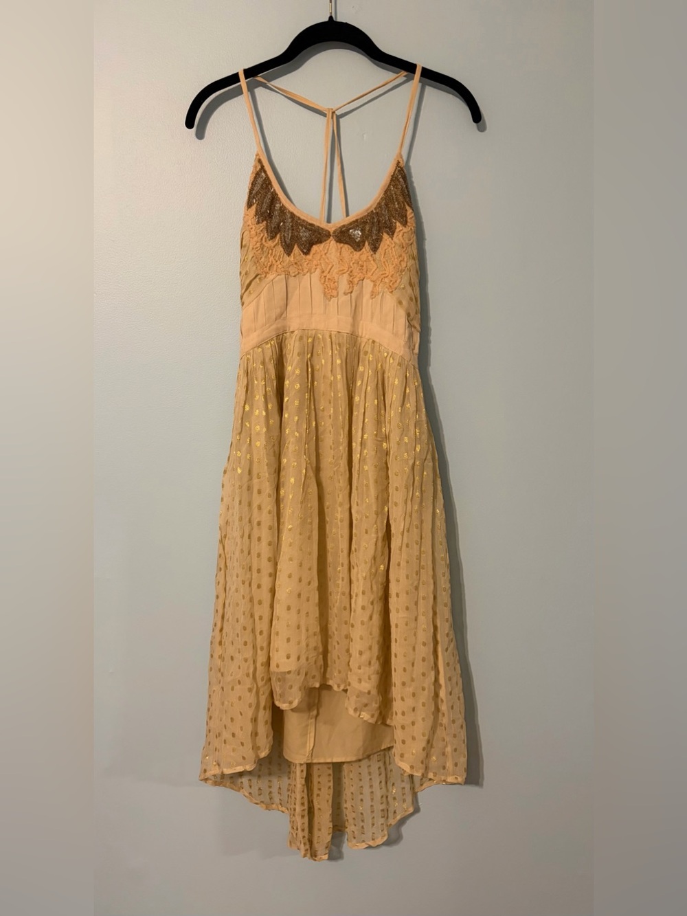 Frock and Frill Women's Cream and Gold - Sequin Lace High-Low Party Dress